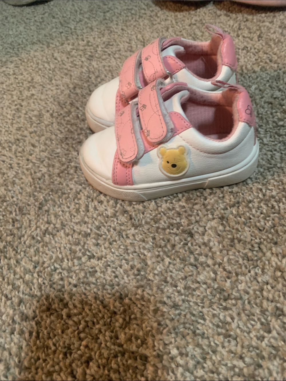 Kids Pink and White Velcro Sneakers with Bear Accent Winnie the Pooh